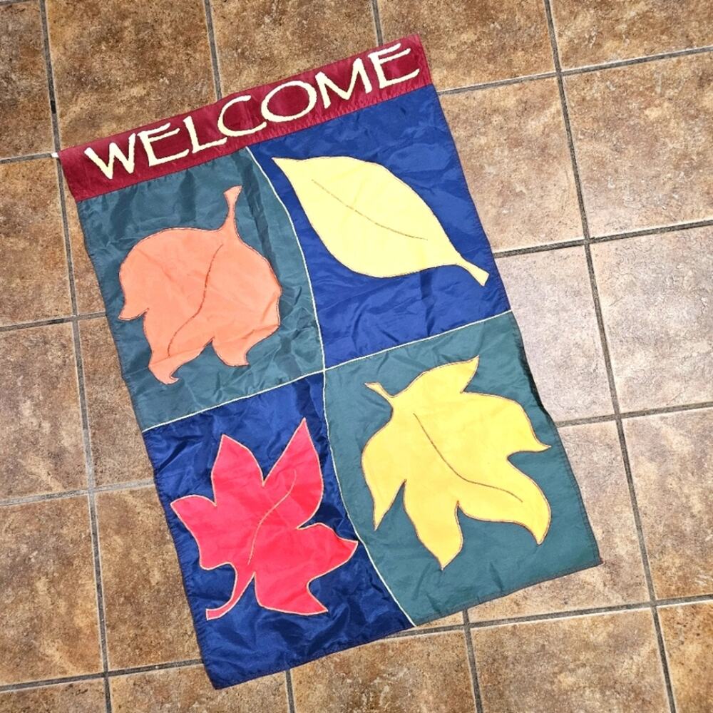 Colorful FALL Welcome Flag with Leaves